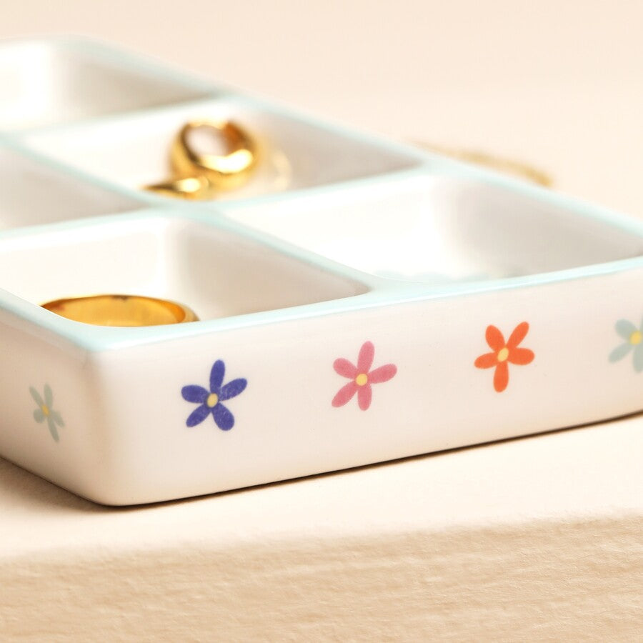Blue Floral Ceramic Trinket Tray