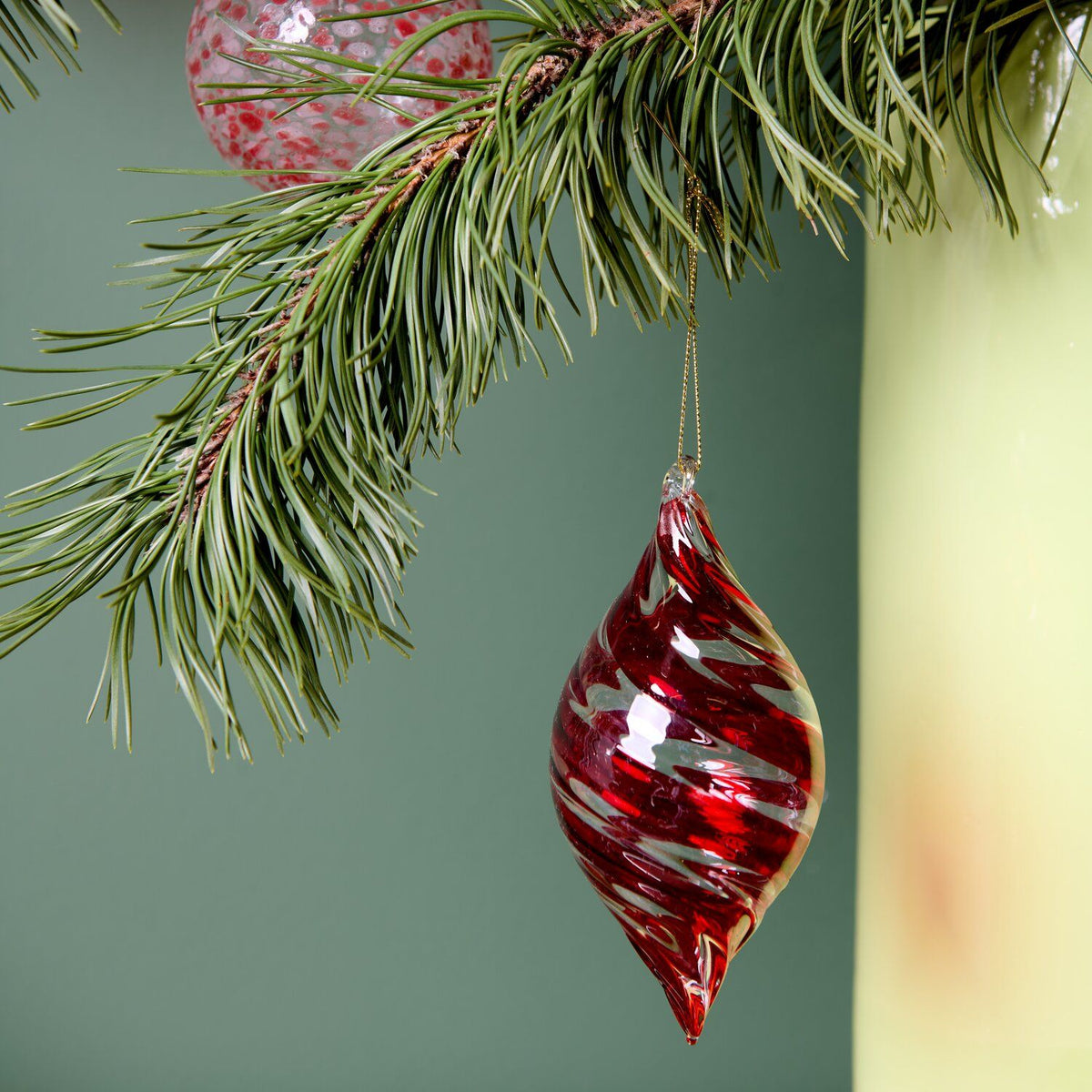 Red Striped Glass Teardrop Bauble