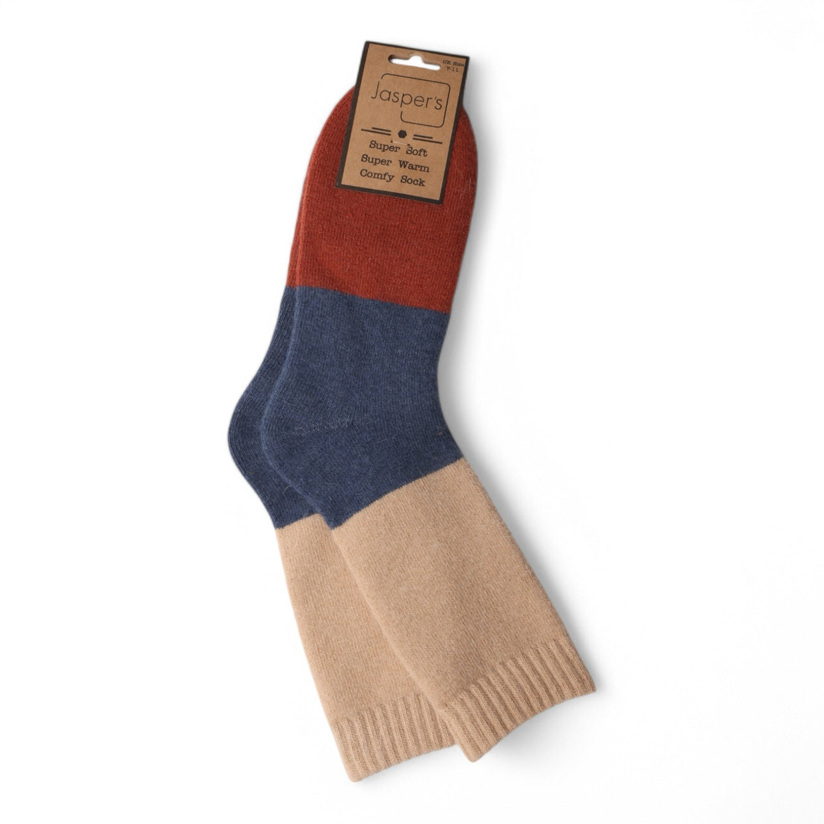 Beige & Navy Block Cosy Men’s Socks