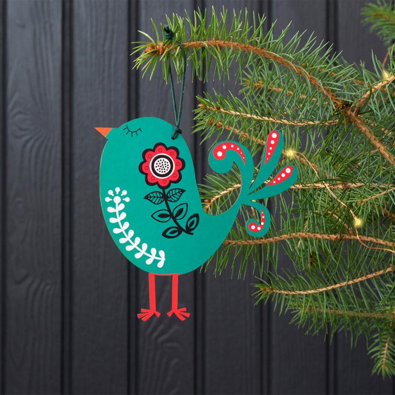 Wooden hanging Christmas decoration - Green bird