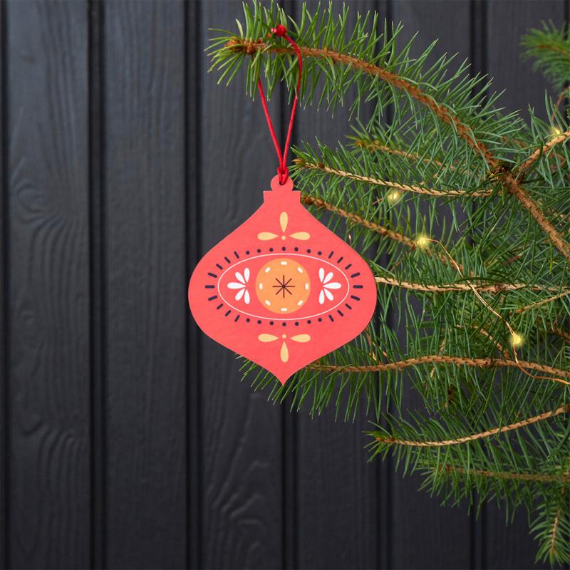Wooden hanging Christmas decoration - Red bauble