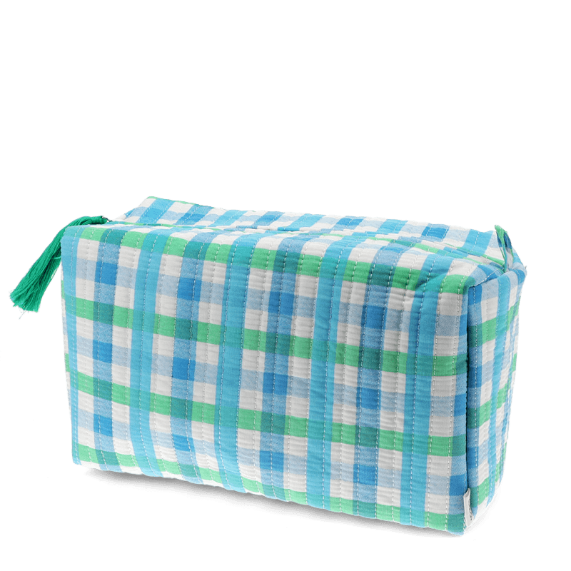 Quilted wash bag - Blue Gingham