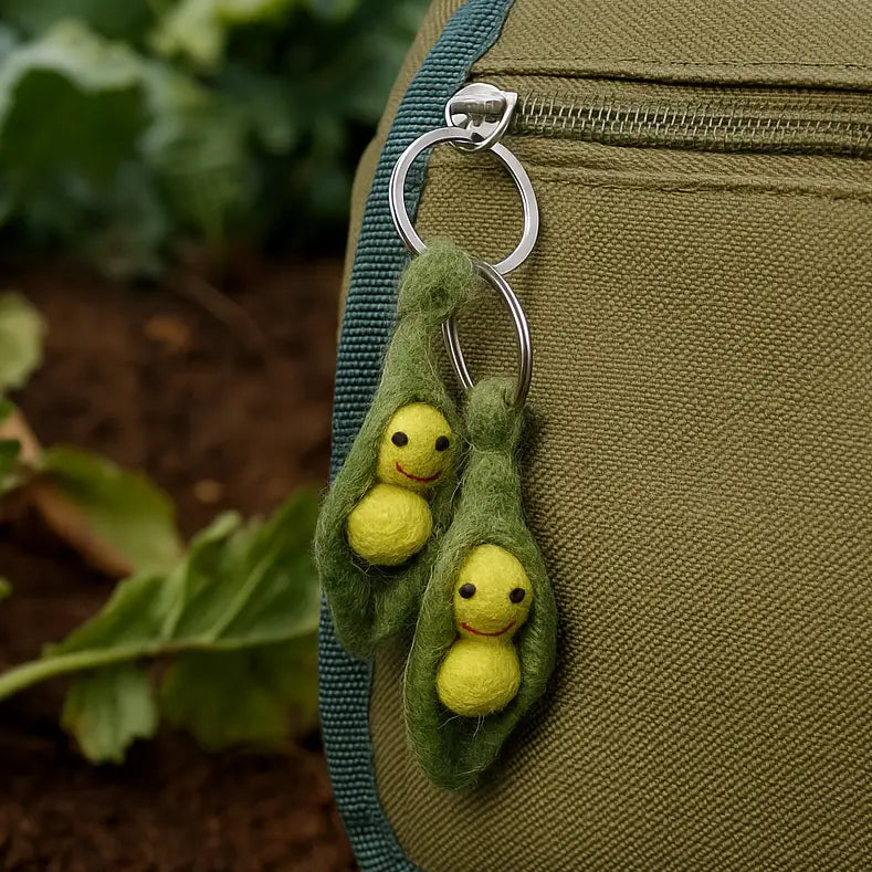 Handmade Felt Peas in a Pod Friendship Keyring