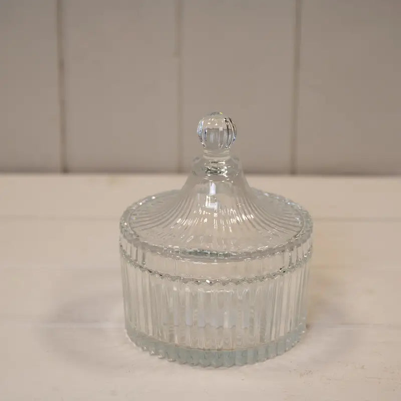 Clear Ribbed Glass Decorative Jar