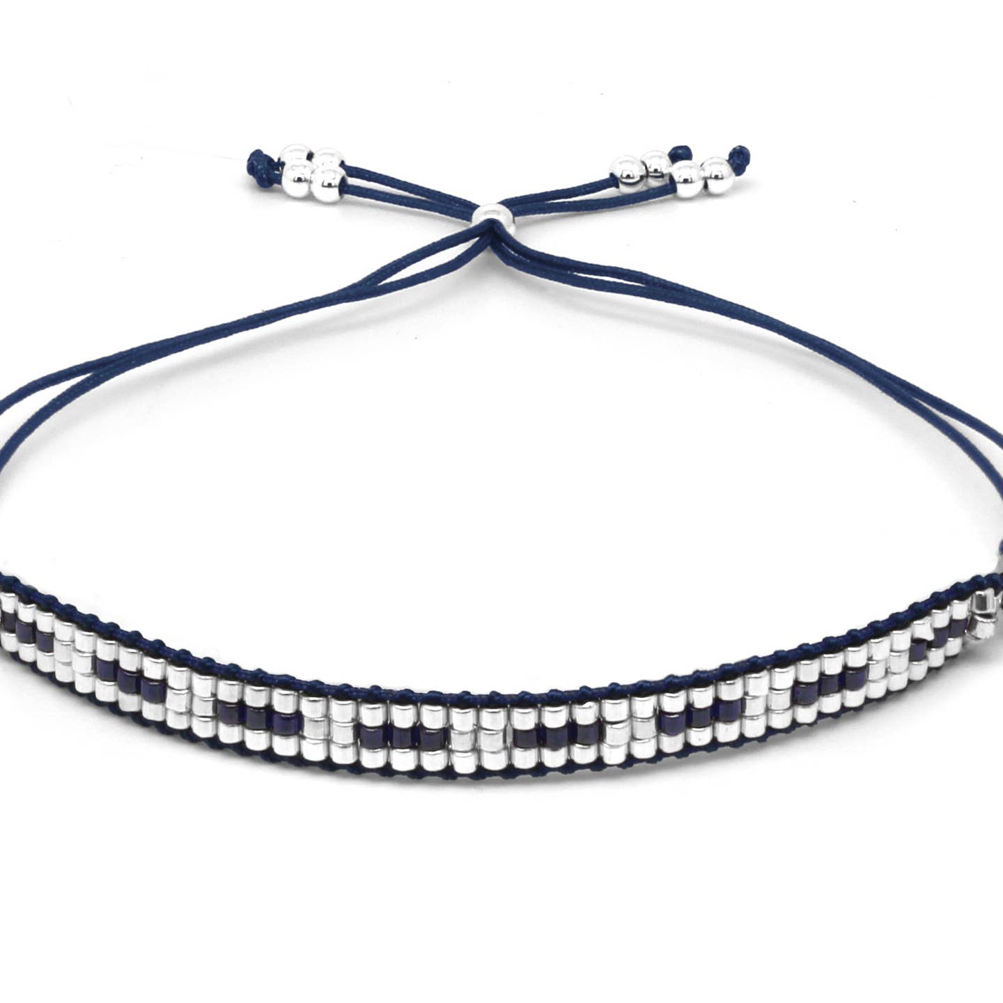 Starshine Navy Silver Beaded Friendship Bracelet
