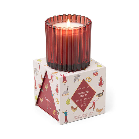 Christmas Ribbed Glass Candle - Red - Winter Berry