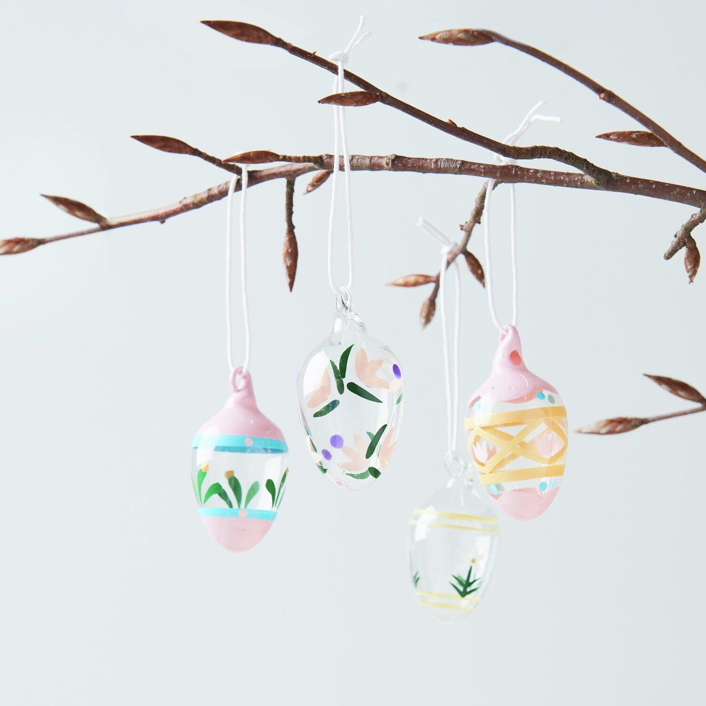 Hand Painted Glass Eggs - Floral Set of 4