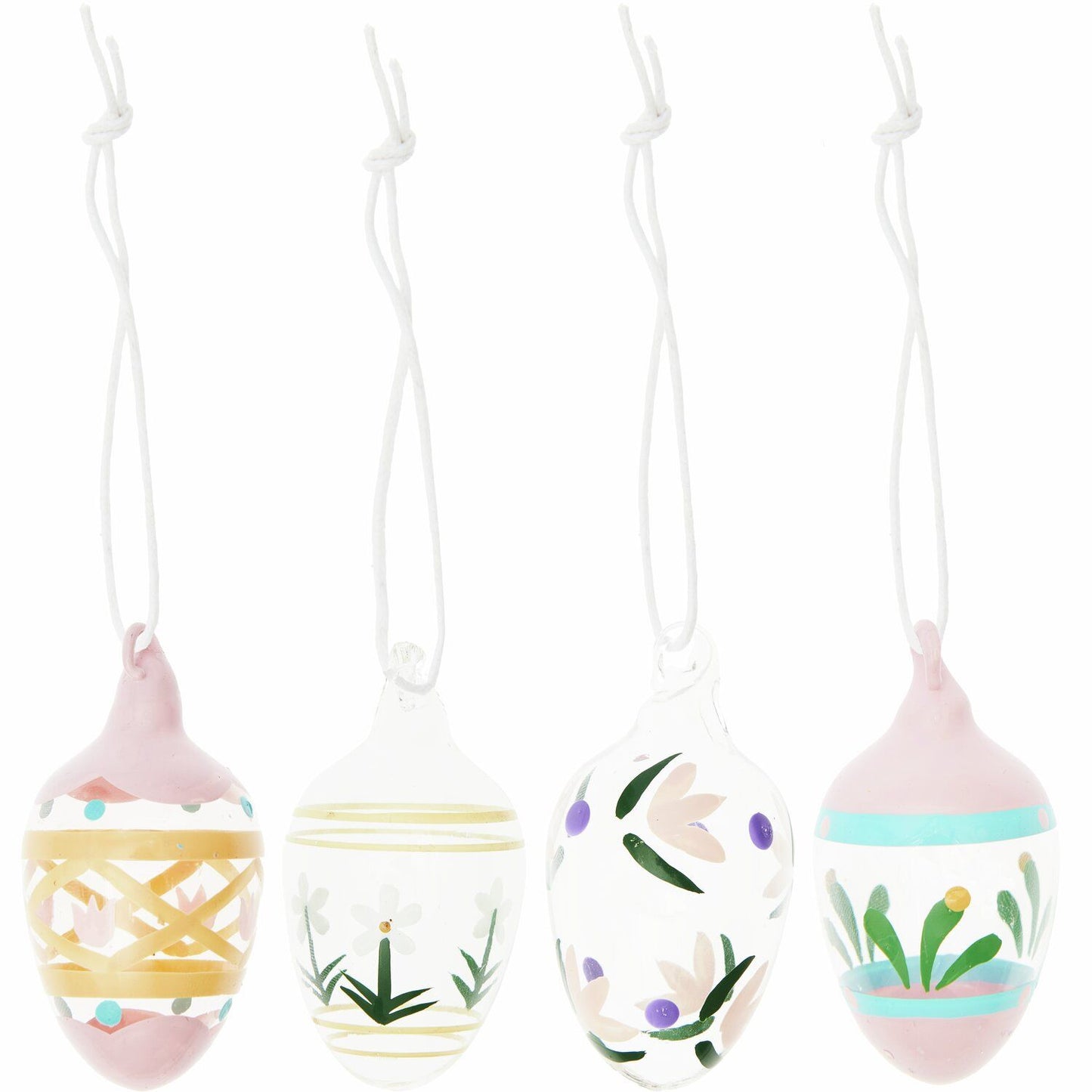 Hand Painted Glass Eggs - Floral Set of 4