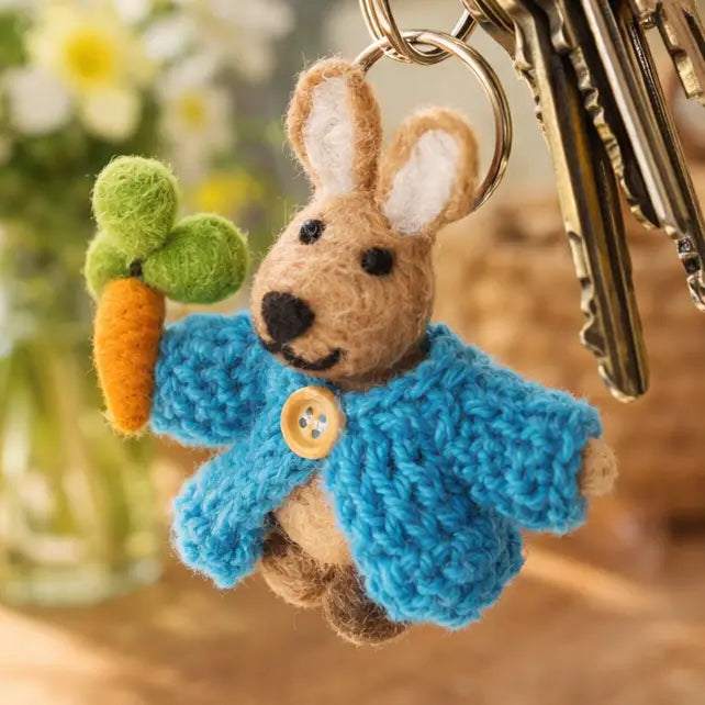 Handmade Felt Rabbit in Cardigan Keyring