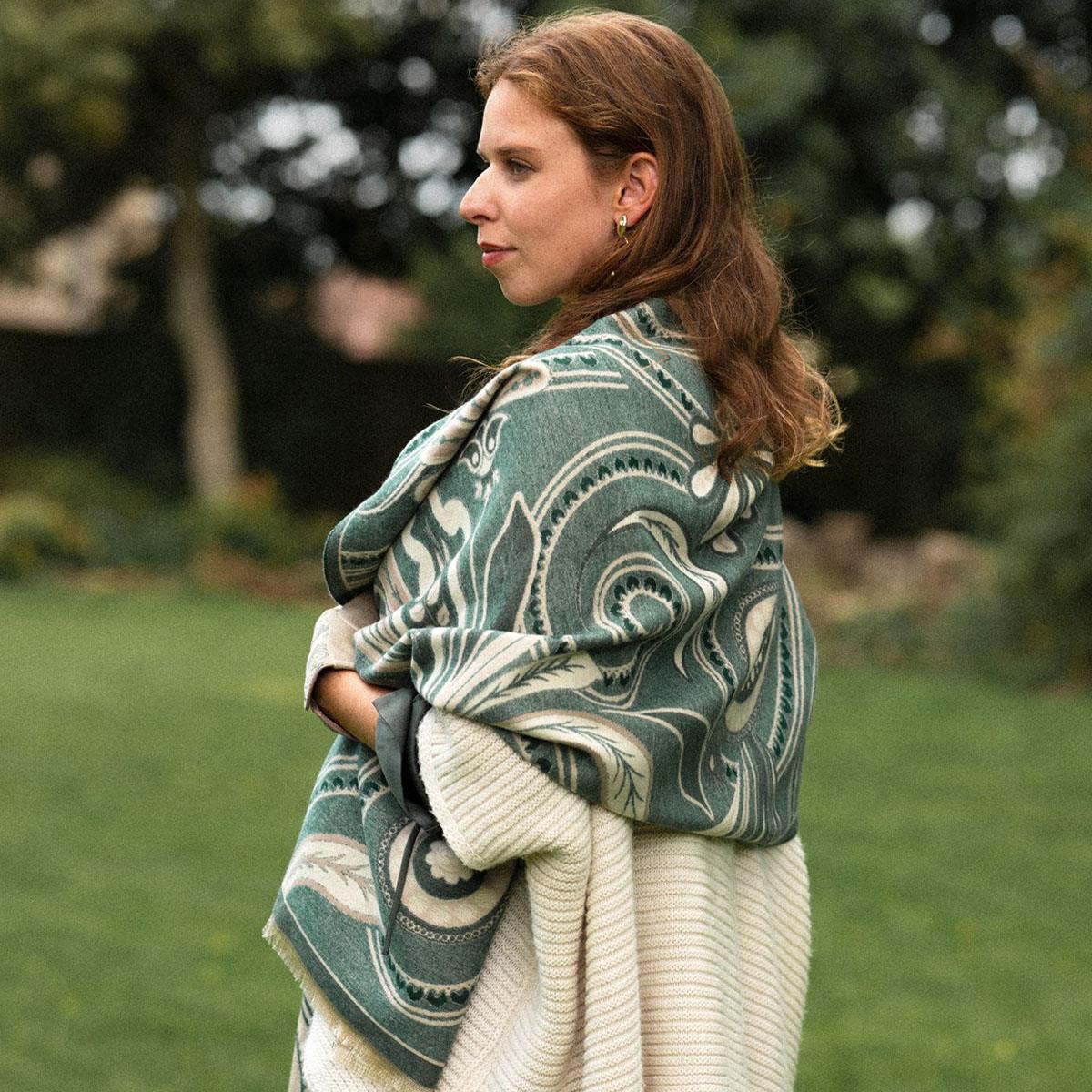 Connie Paisley Woven Scarf - Mocha Green