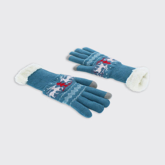 Winter Reindeer Gloves - Blue / Red