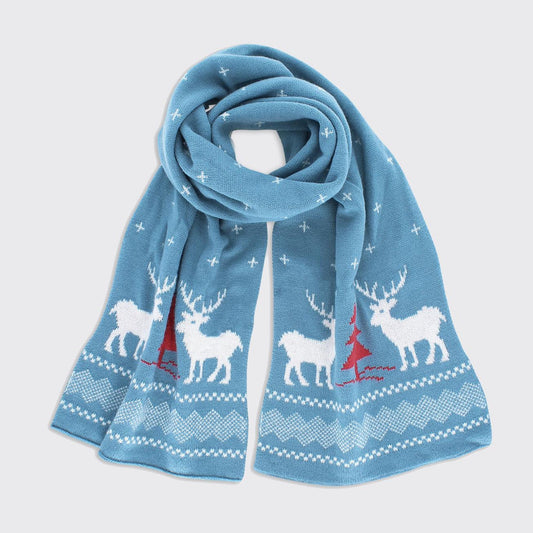 Winter Reindeer Scarf - Blue / Red