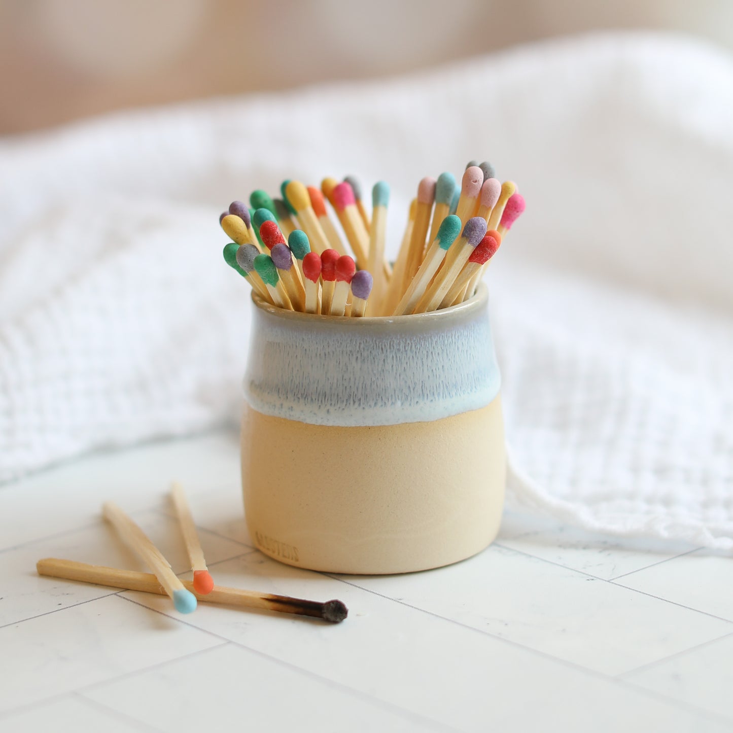 Handmade Seafoam Grey Drippy Match Pot