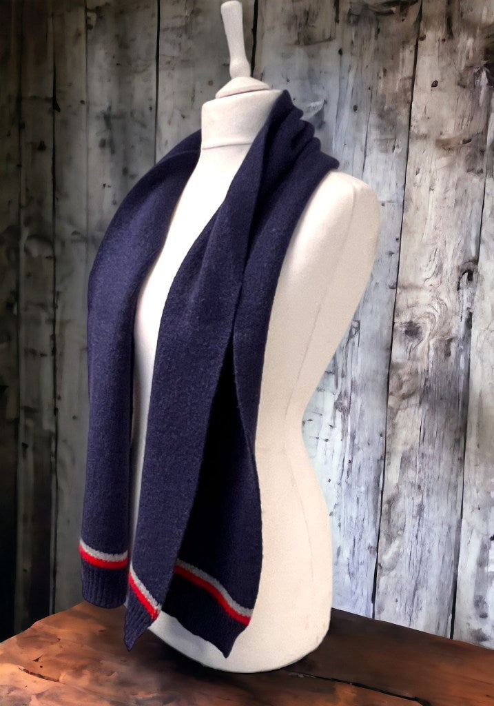 Plain Knit Blue Double Striped Scarf