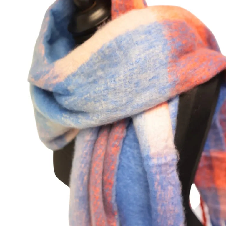 Red & Blue Checked Chunky Winter Scarf