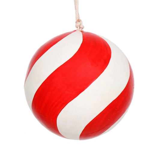 Swirl Red & Natural Papier Mâché Bauble