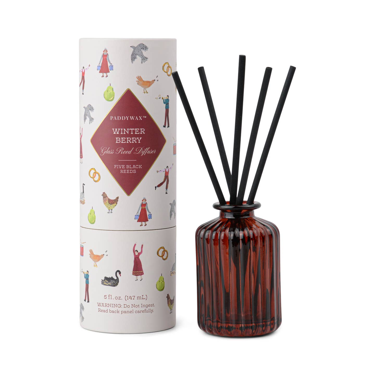 Christmas Ribbed Glass Diffuser - Red - Winter Berry