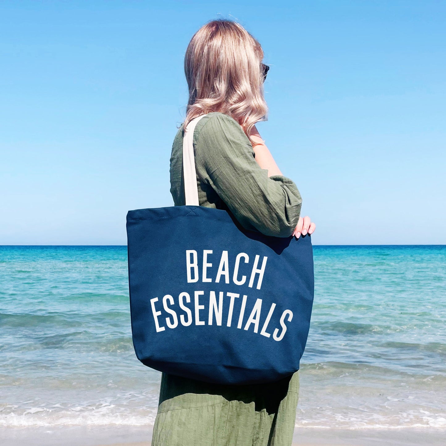 Beach Essentials Canvas Tote Bag - Ocean Blue