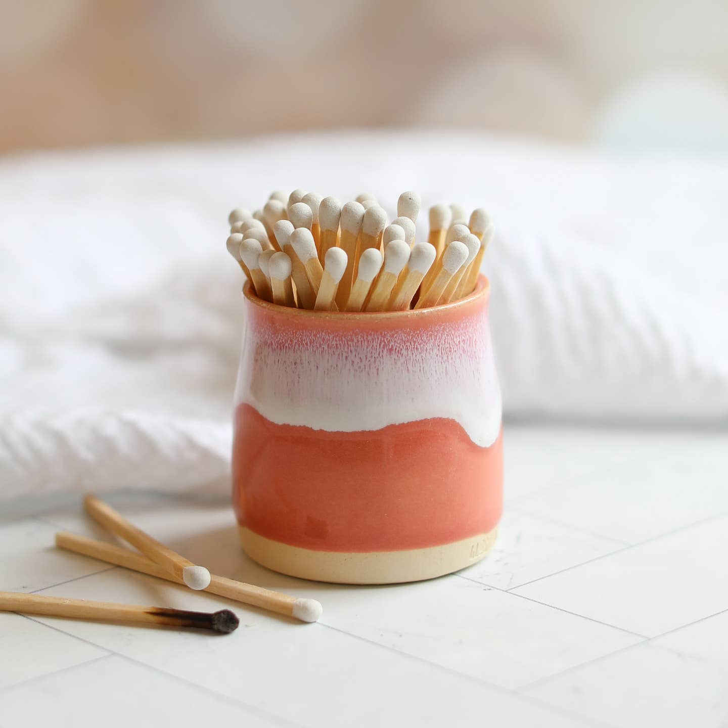 Handmade Coral Pink Match Pot