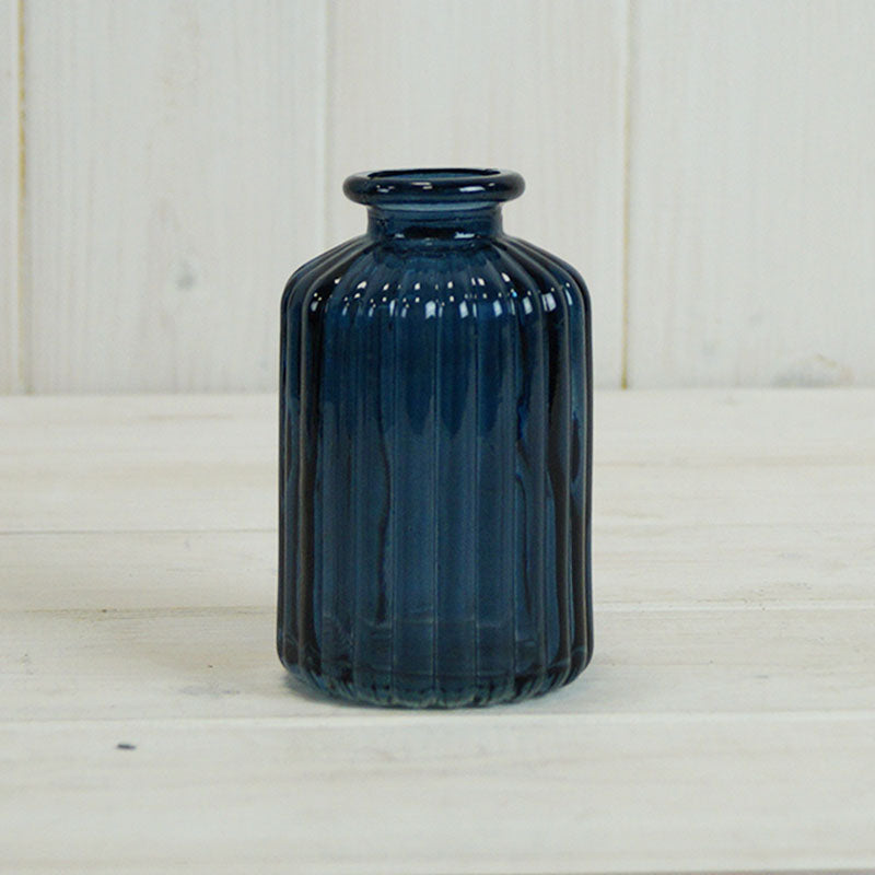 Blue Ribbed Glass Bottle