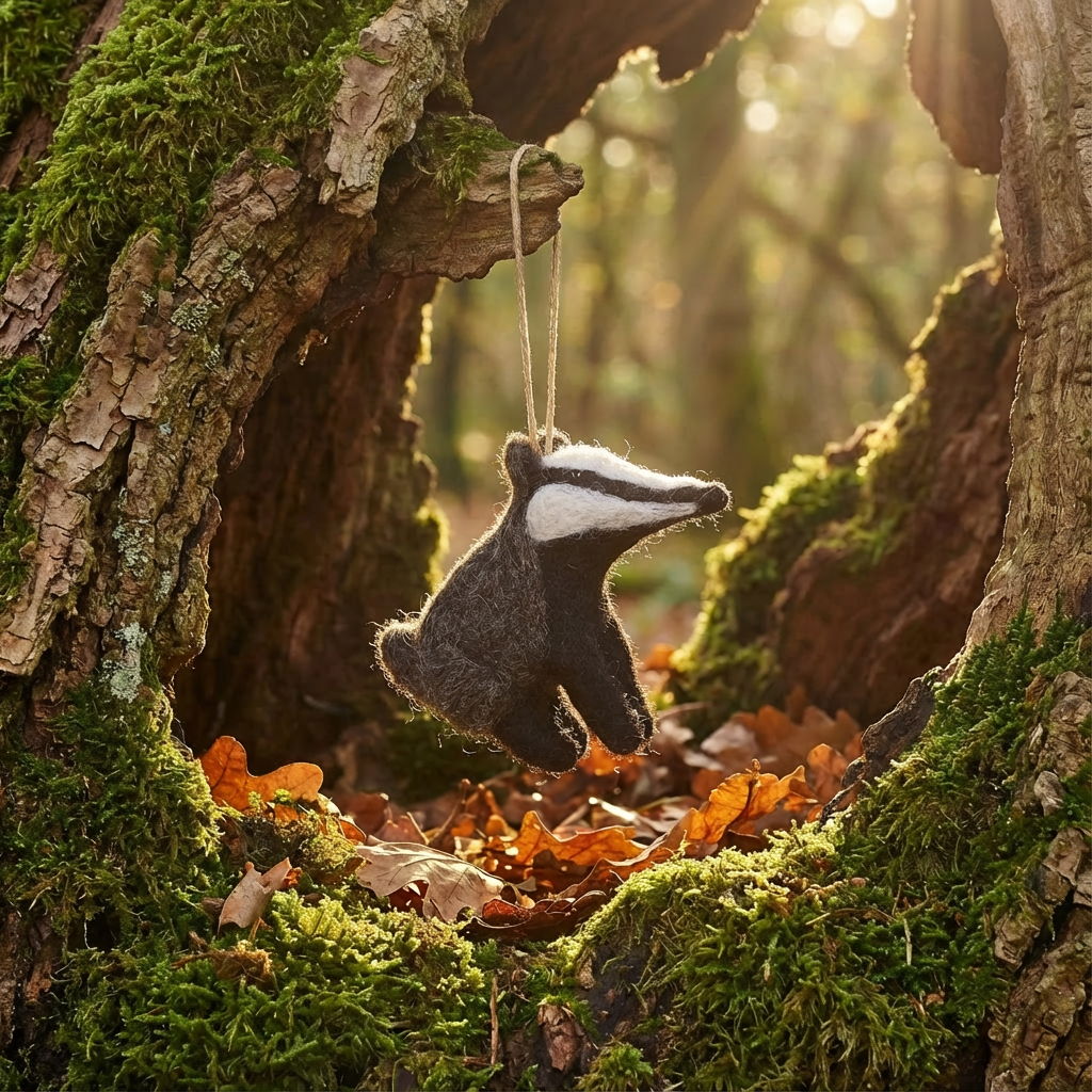 Handmade Felt Badger Hanging Decoration
