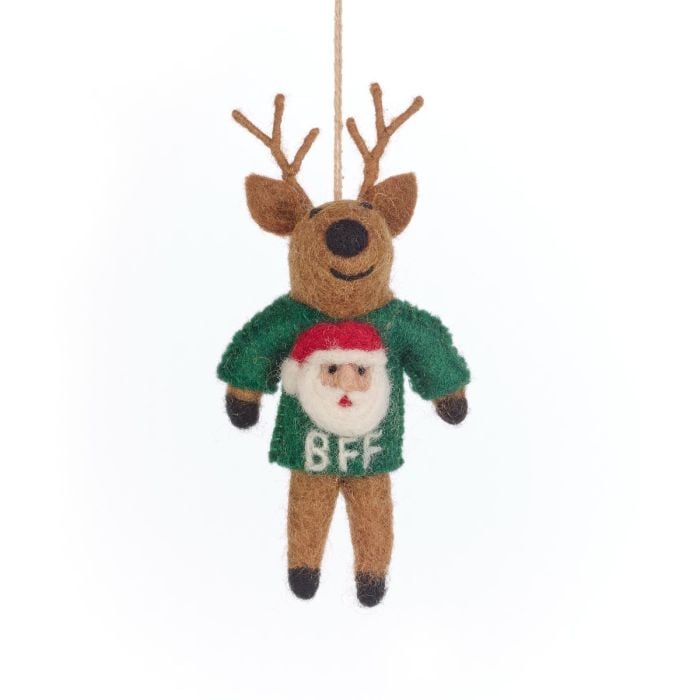 Handmade Felt BFF Reindeer Hanging Christmas Decoration