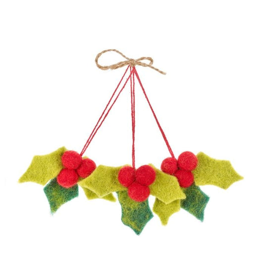 Felt Mini Holly Sprig Hanging Decoration