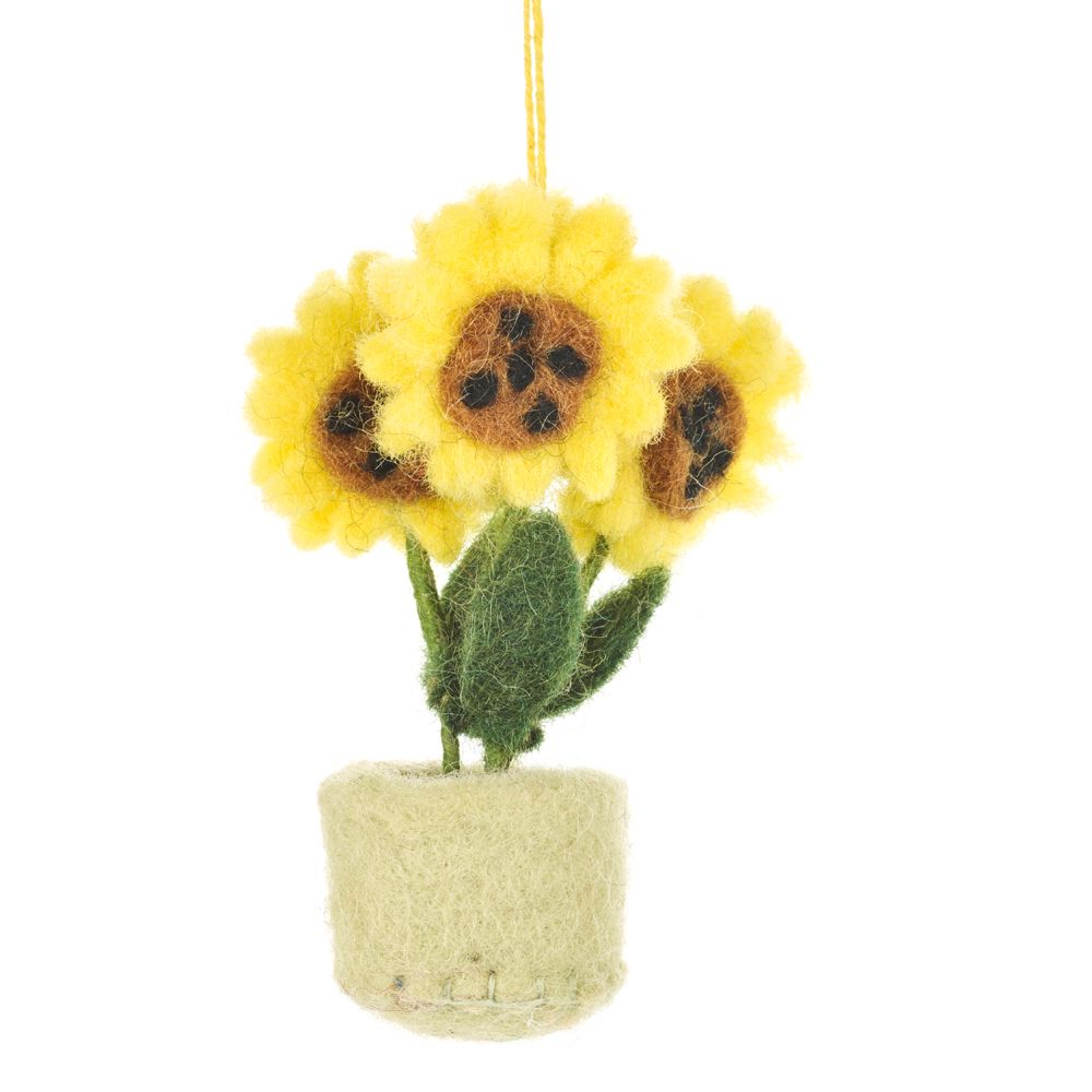 Handmade Hanging Pot o' Sunflowers Decoration