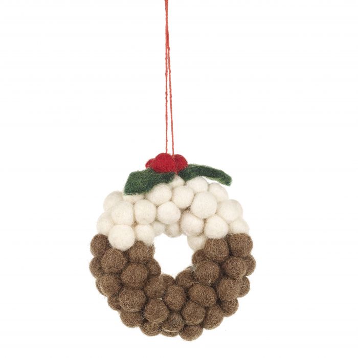 Felt Mini Christmas Pudding Wreath Hanging Decoration
