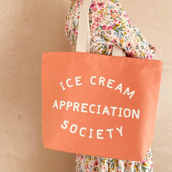 Ice Cream Appreciation Society Canvas Tote Bag - Peach