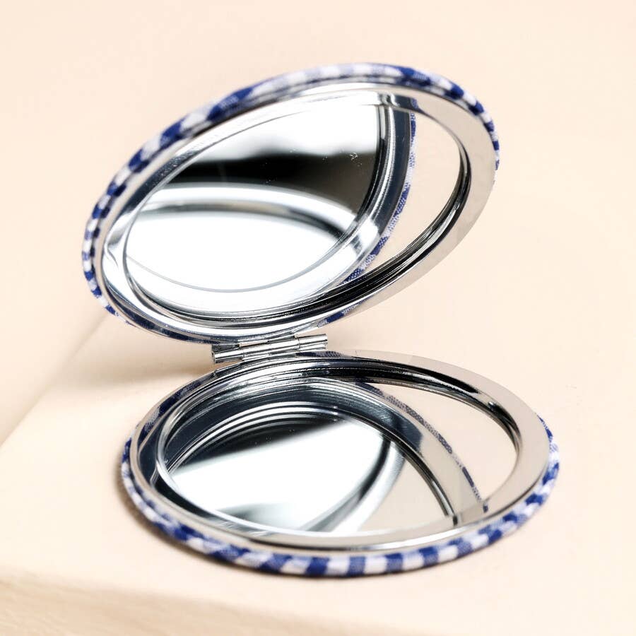 Blue & White Gingham Lemon Compact Mirror
