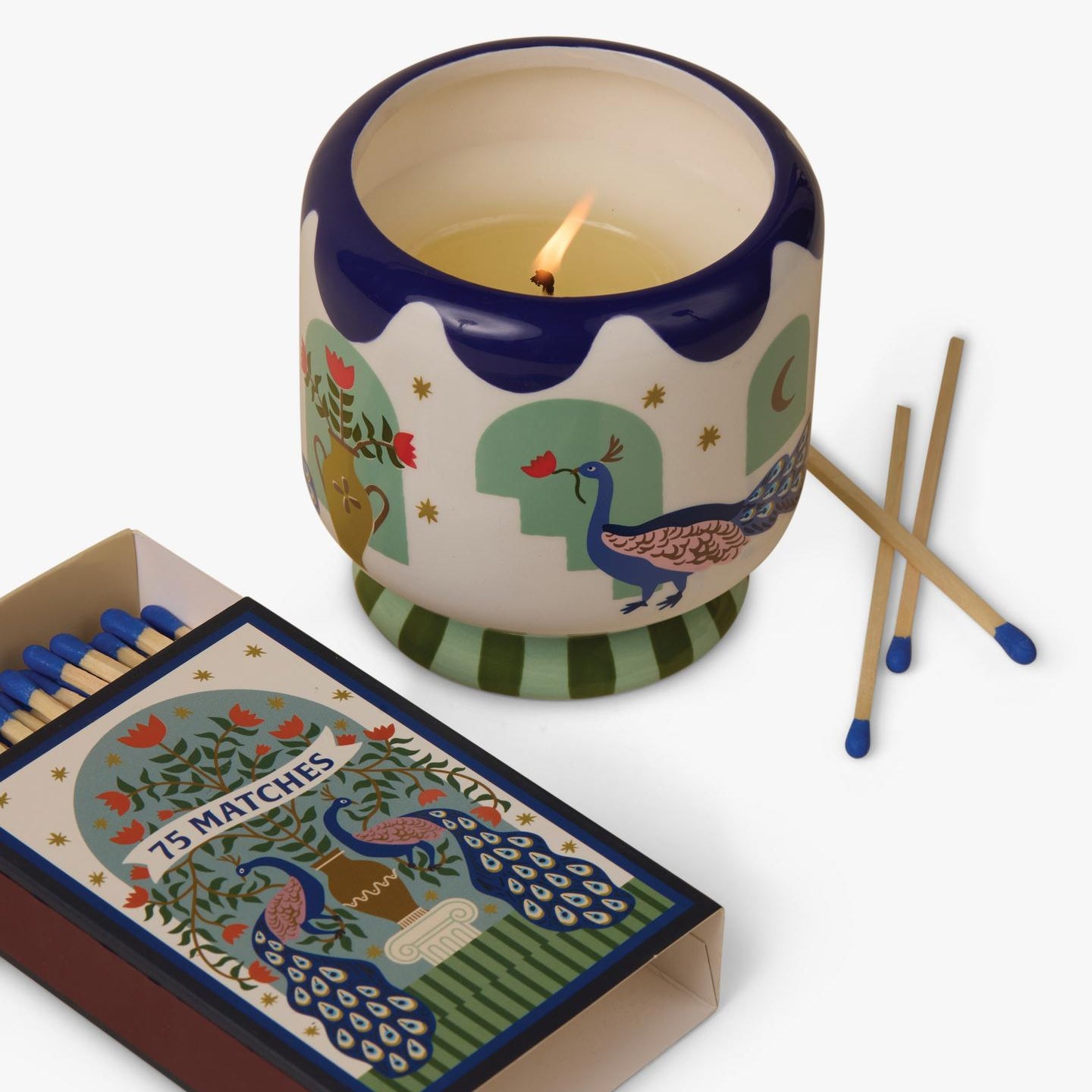 A Dopo Peacock Ceramic Candle - Misted Lime