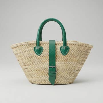 Market Basket with Leather Buckle - Green.