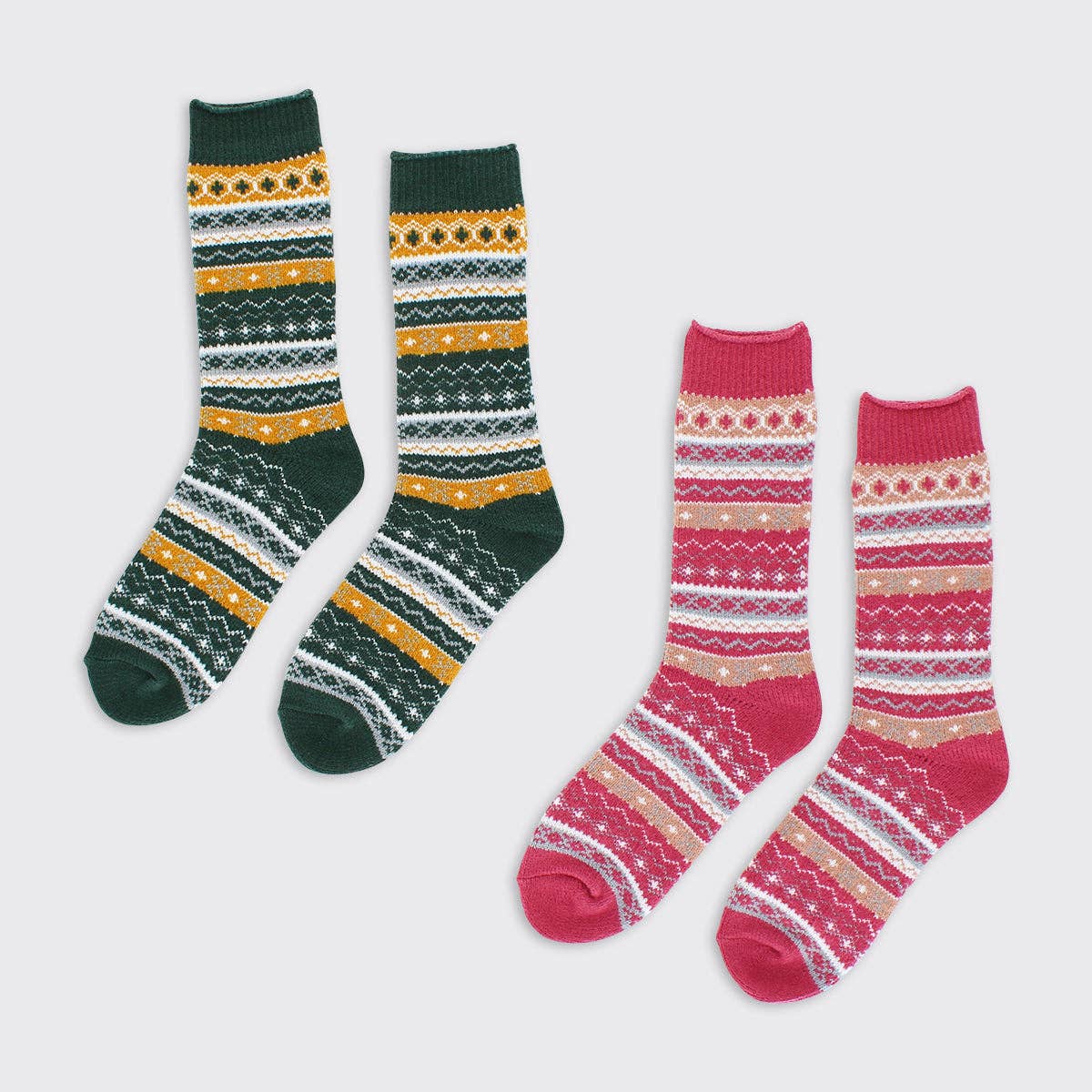 Chloe Fairisle Super Soft Socks - Green/Ochre