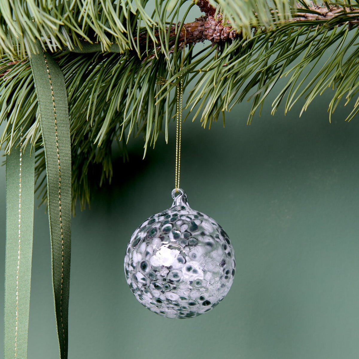 Dark Green Dot Glass Bauble