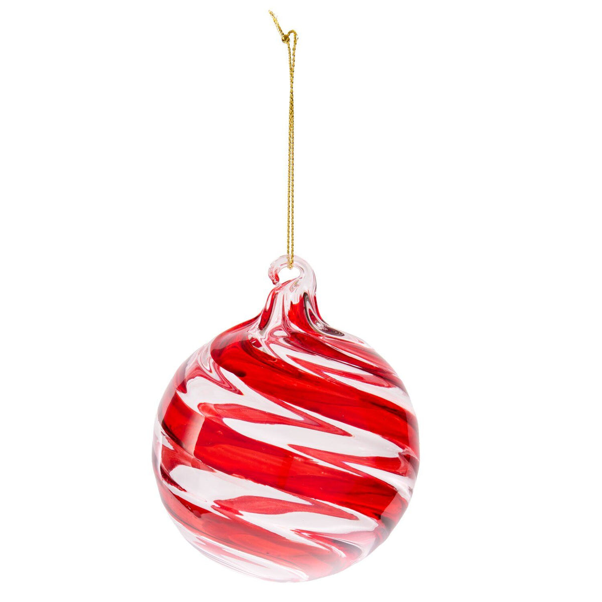 Red Striped Clear Glass Bauble