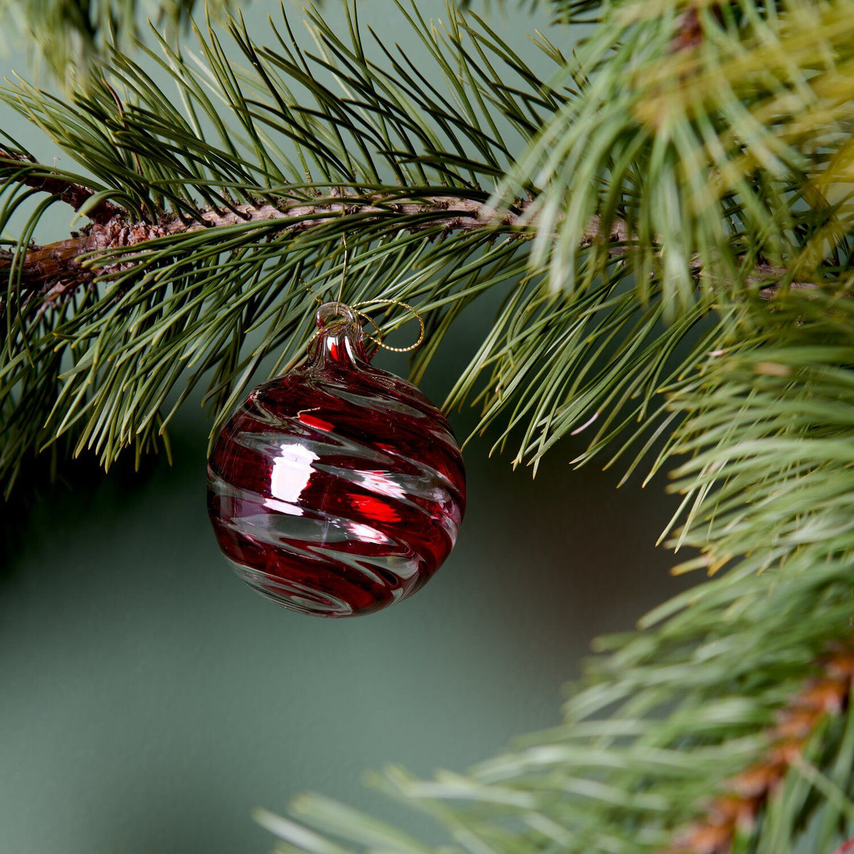 Red Striped Clear Glass Bauble