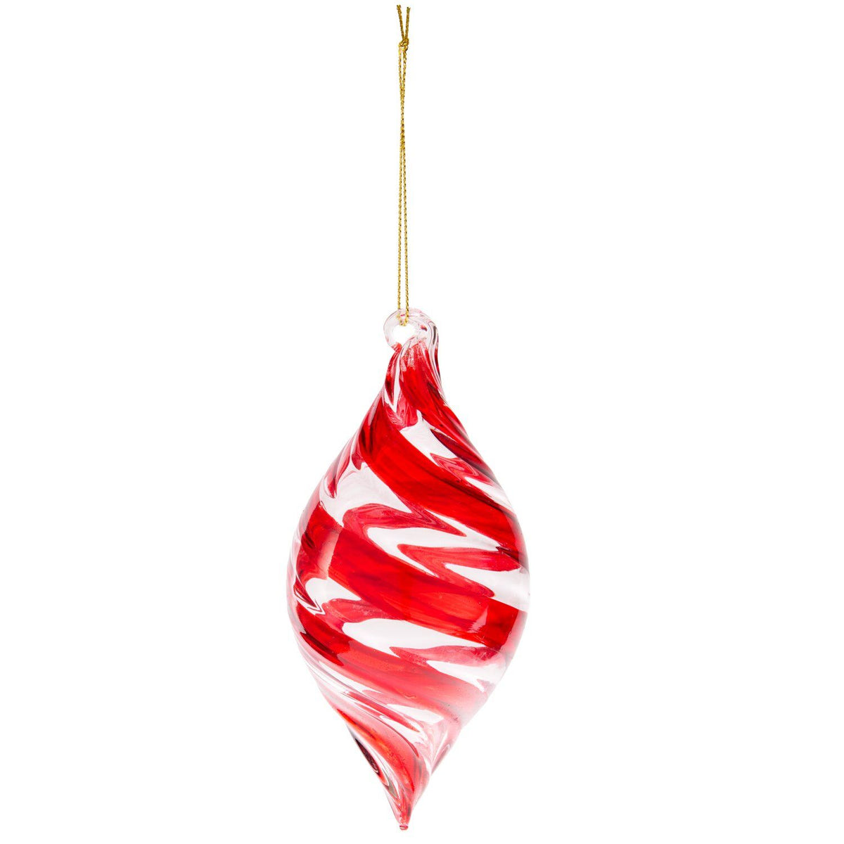 Red Striped Glass Teardrop Bauble
