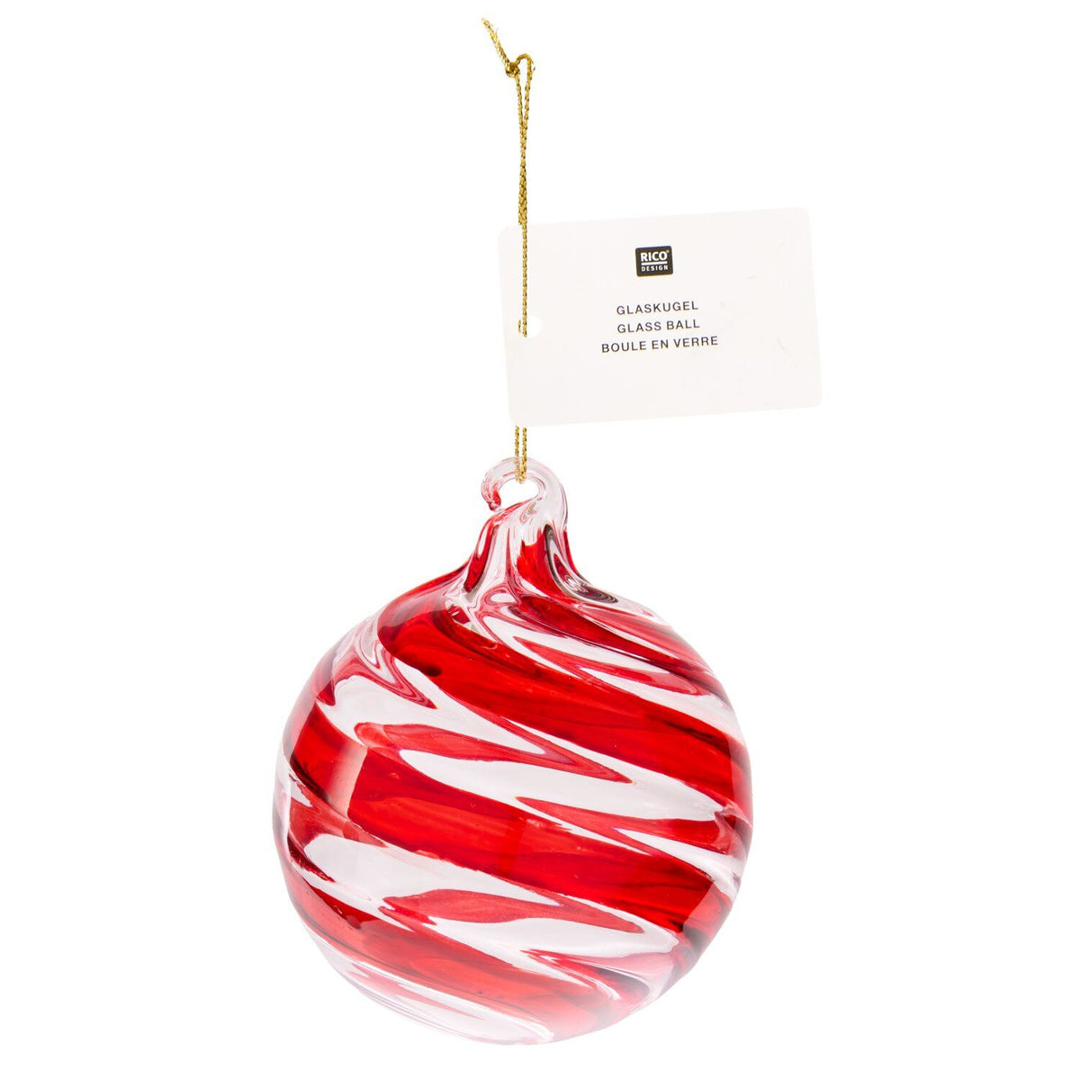 Red Striped Clear Glass Bauble