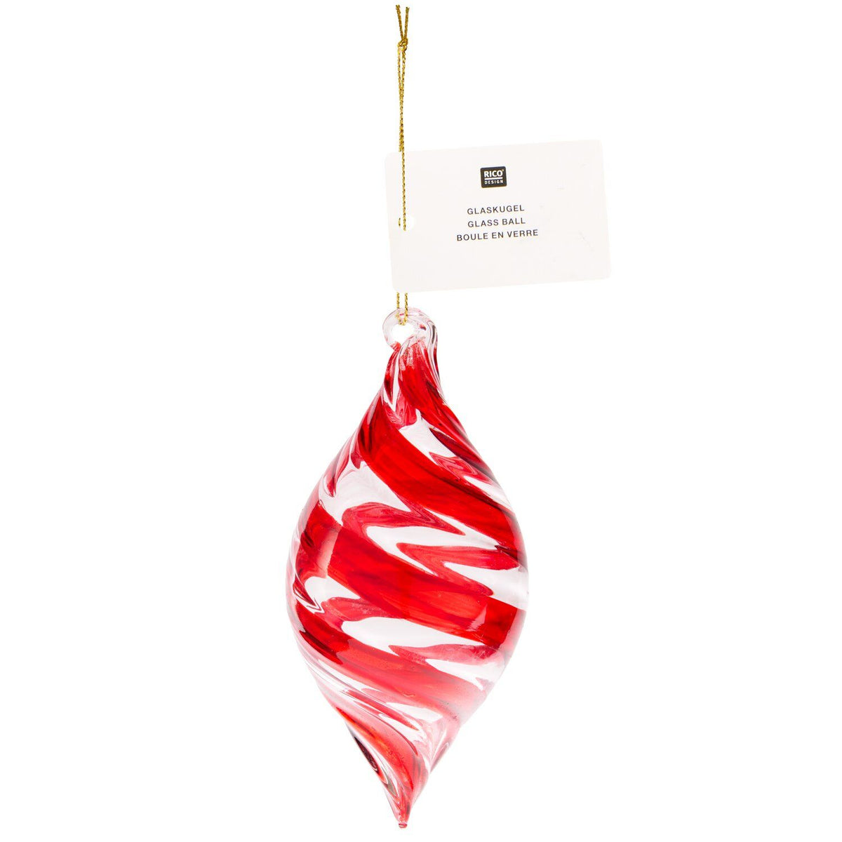Red Striped Glass Teardrop Bauble