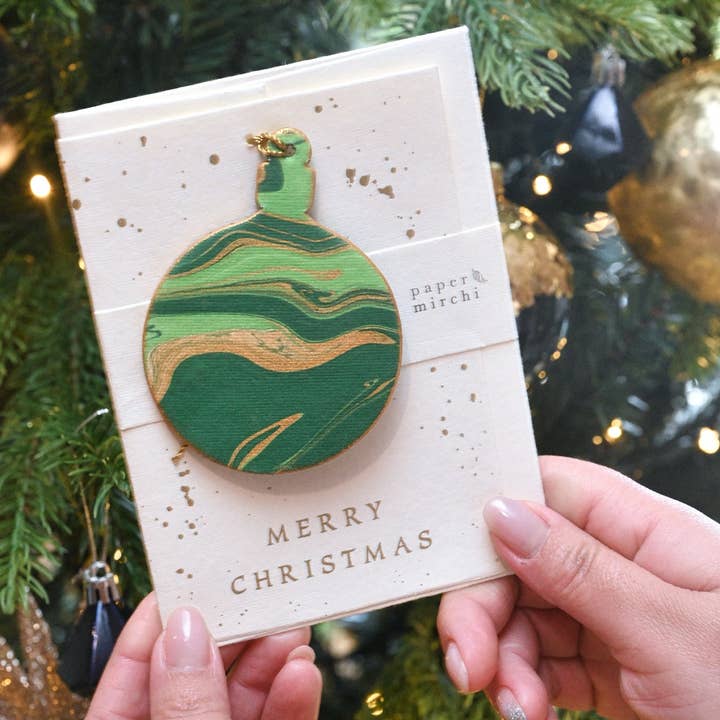 Keepsake Marble Ornament Greeting Card - Bauble Emerald