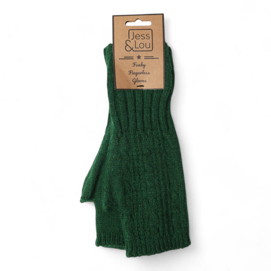 Green Cable Knit Fingerless Gloves