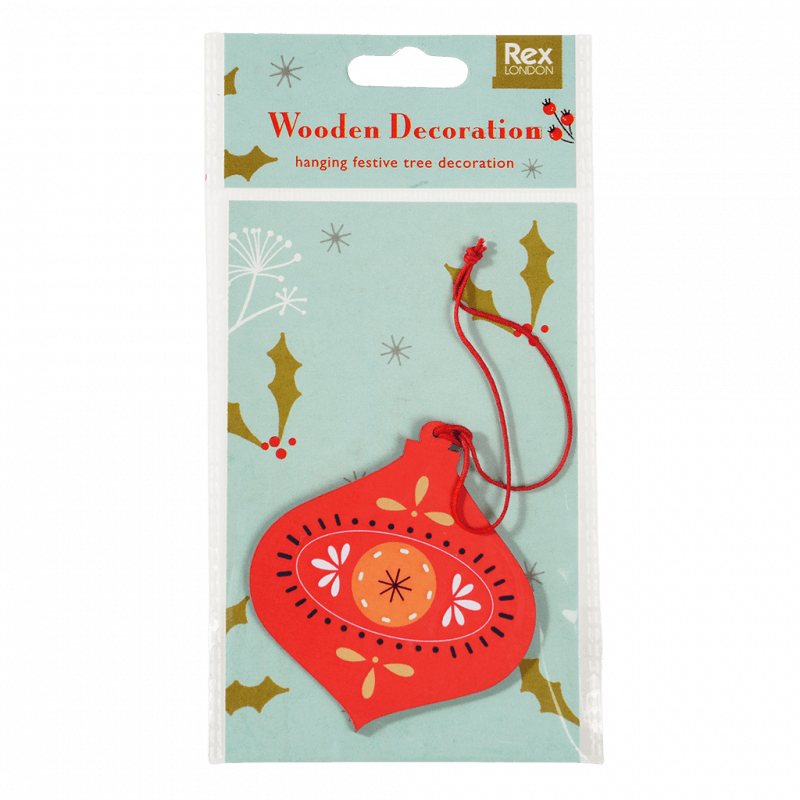 Wooden hanging Christmas decoration - Red bauble