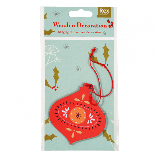 Wooden hanging Christmas decoration - Red bauble