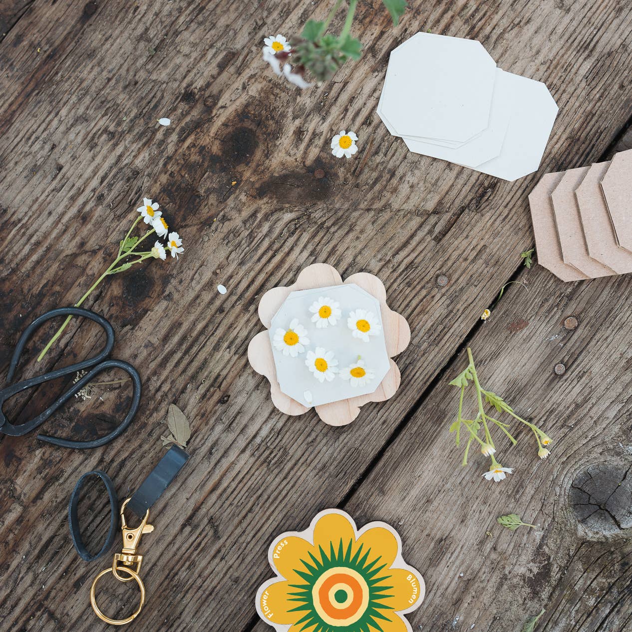 Keyring Flower Press - Greens & Yellows