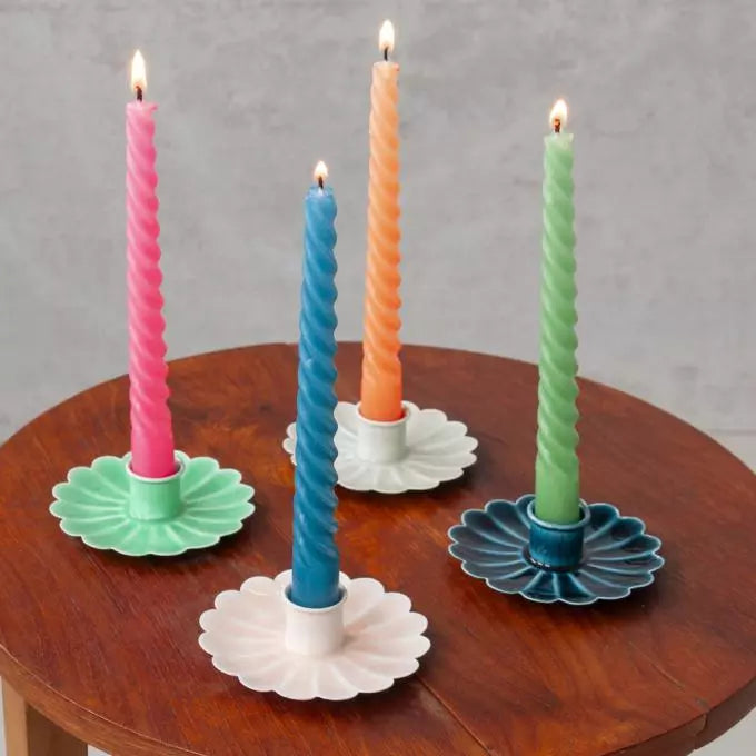 Enamel Flat Flower Candle Holder - Light Grey