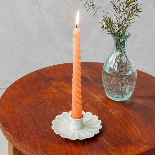 Enamel Flat Flower Candle Holder - Light Grey