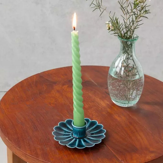 Enamel Flat Flower Candle Holder - Blue