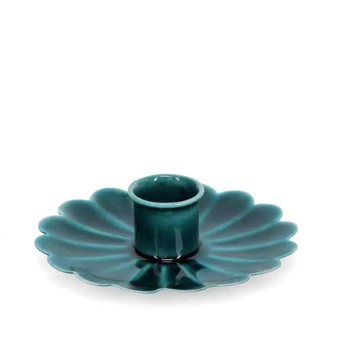 Enamel Flat Flower Candle Holder - Blue