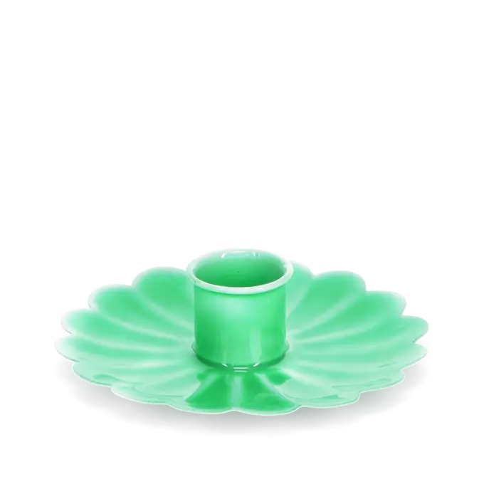 Enamel Flat Flower Candle Holder - Green